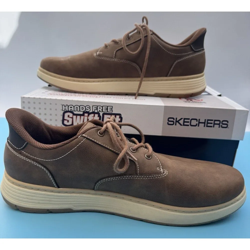 Skechers Men's Swift Fit Hands Free Memory Foam Casual Shoe Brown Size 13